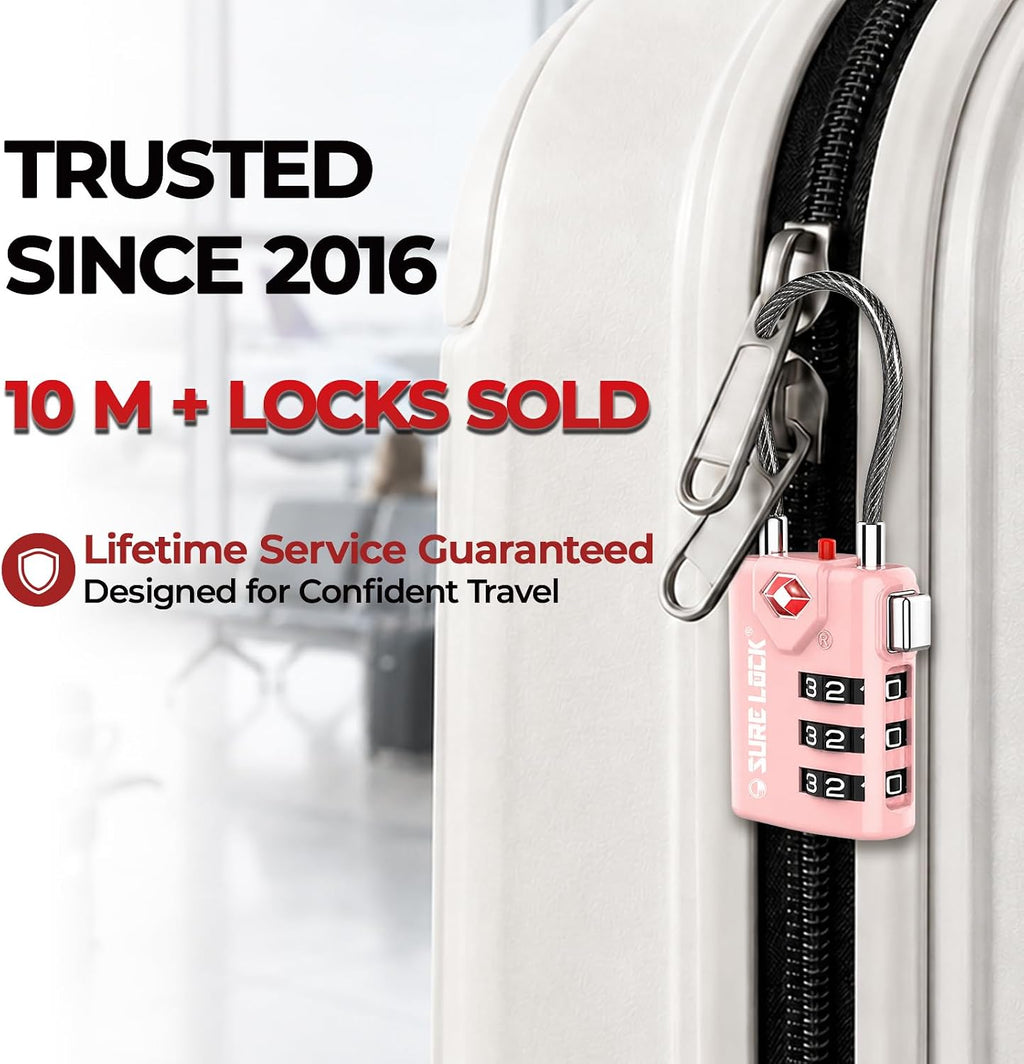 TSA Approved Luggage Locks with Open Alert Indicator, 3 Digit Combination Cable Travel Lock for Suitcase, Backpack, Gym Locker, Toolbox & Travel Bag(2, Pink 2 Pack)