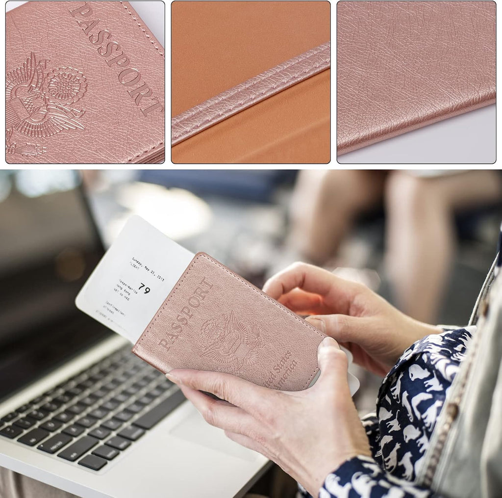 Passport Holder for Travel Women Men, Valentines Day Gifts PU Leather Wallet Cover Case Sleeve, Waterproof Protected Document Organizer, Vacation Plane Cruise Travel Essentials