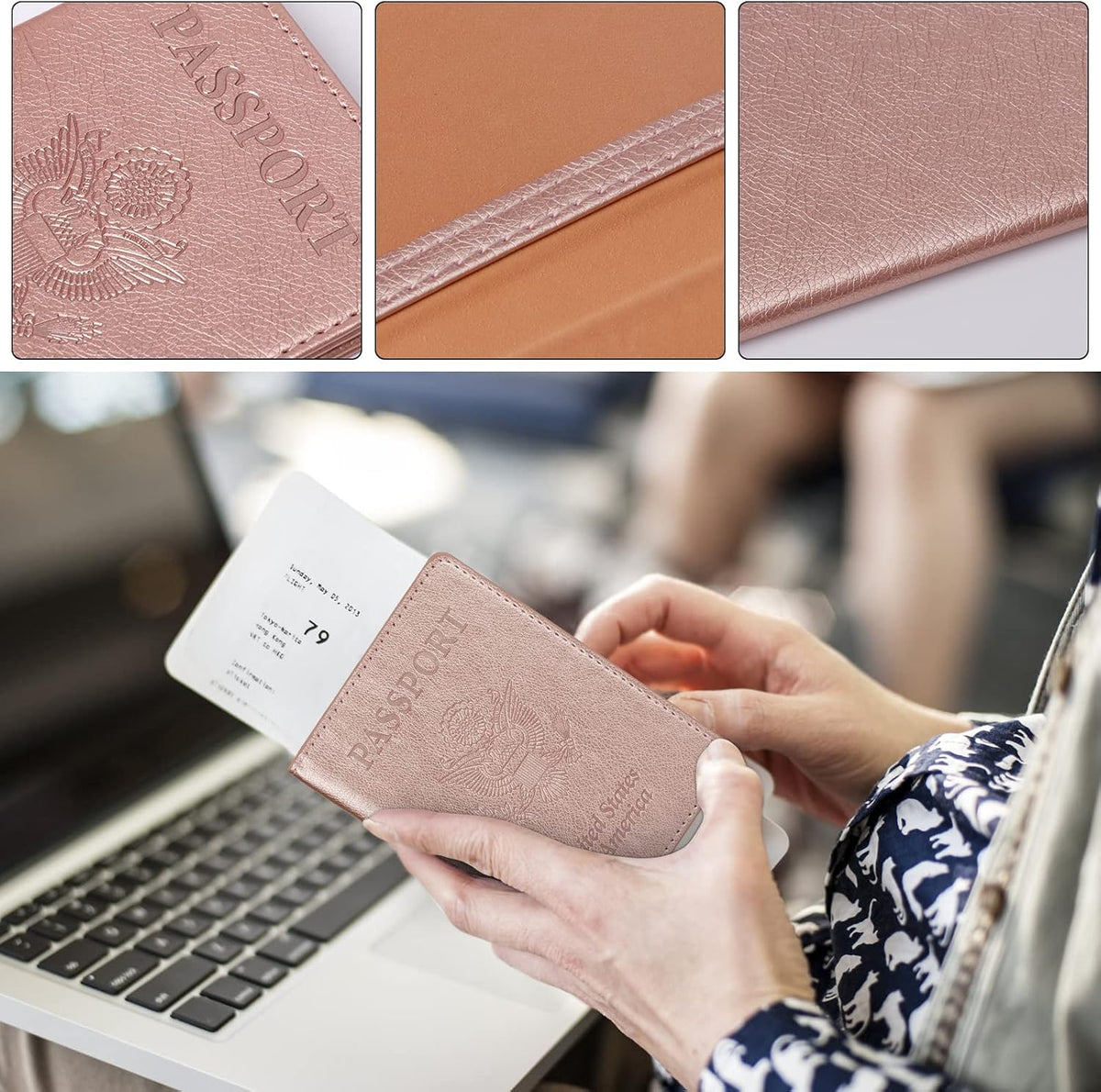 Passport Holder for Travel Women Men, Valentines Day Gifts PU Leather Wallet Cover Case Sleeve, Waterproof Protected Document Organizer, Vacation Plane Cruise Travel Essentials