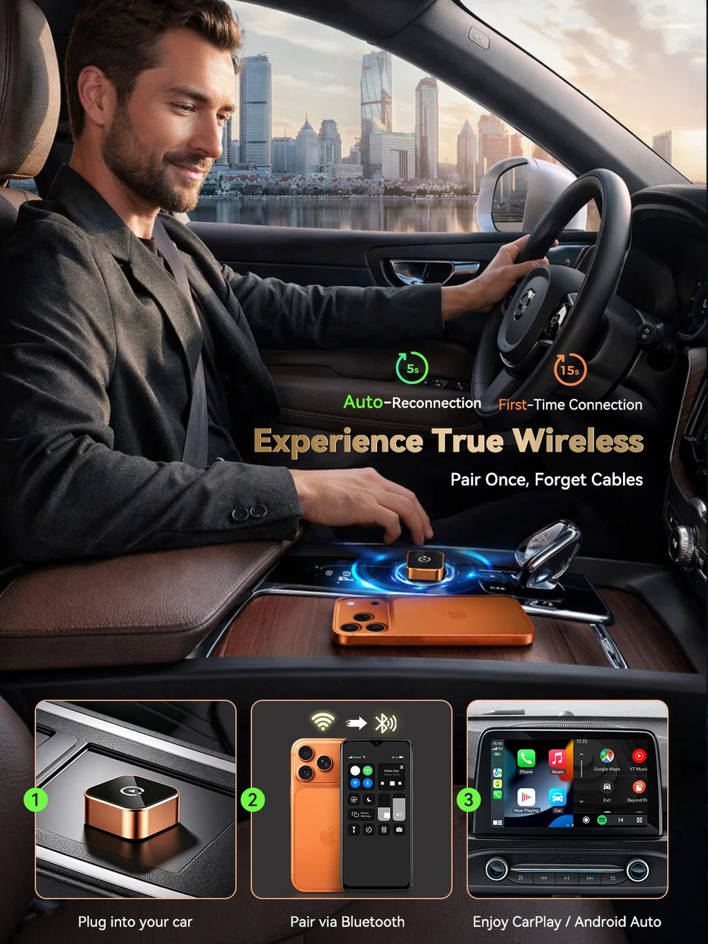 2026 Latest Wireless CarPlay Apapter （Type C） CarPlay & Android Auto,Type-C Port,Converts Wired to Wireless,Plug & Play,Auto-C