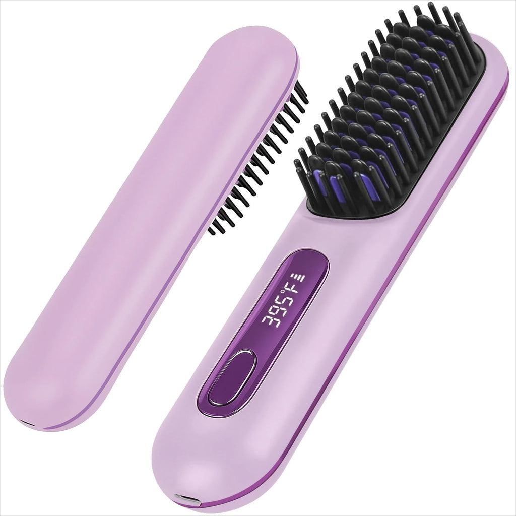 2026 Portable Straightener Brushs for Travel with LCD Temperature Display Fast Heating Cordless Mini Hair Brushs for Women