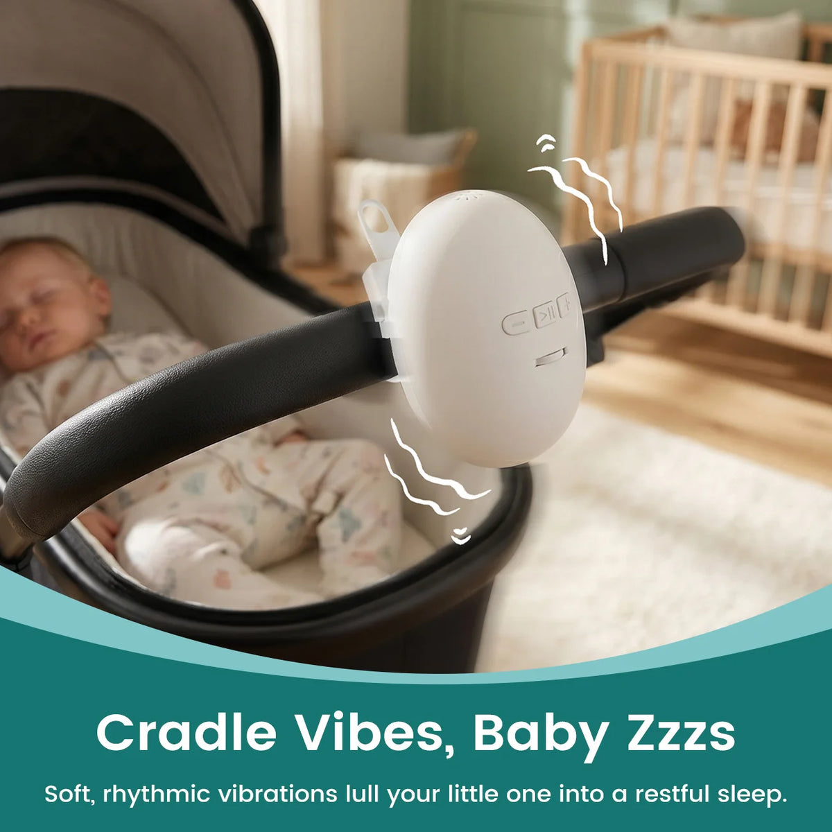 Baby Cradle Sleep Soother with Adjustable Vibration, White Noise & Touch Control Nightlight, Type-C Rechargeable Clip-On Infant