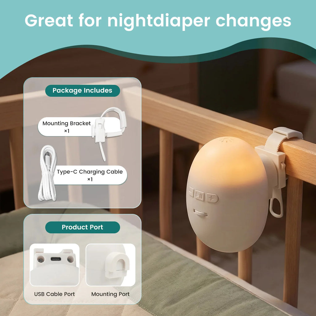 Baby Cradle Sleep Soother with Adjustable Vibration, White Noise & Touch Control Nightlight, Type-C Rechargeable Clip-On Infant