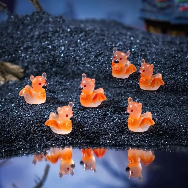 Mini Glow In Dark Bat Resin Figurines Cute For Halloween Fairy Garden Decor Micro Landscape Access
