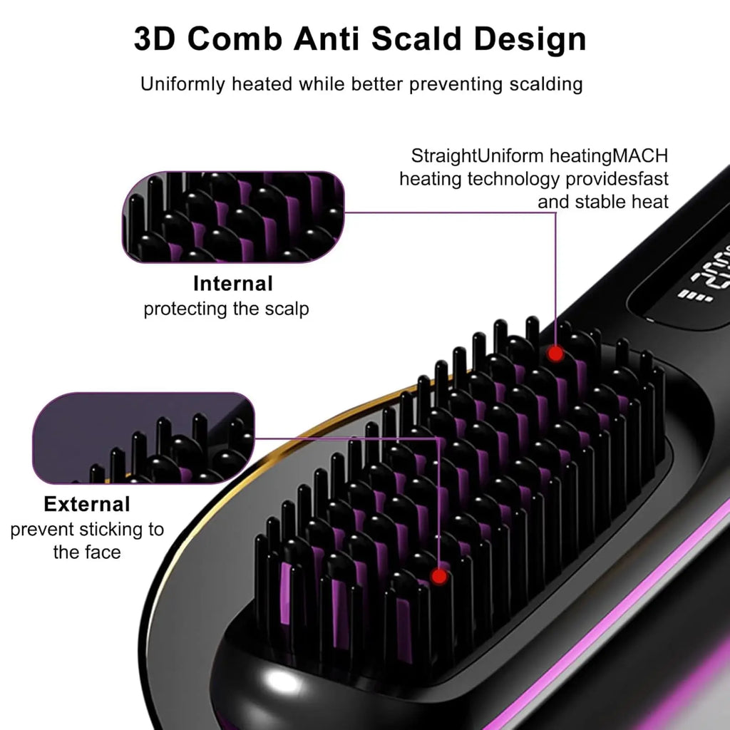 2026 Portable Straightener Brushs for Travel with LCD Temperature Display Fast Heating Cordless Mini Hair Brushs for Women