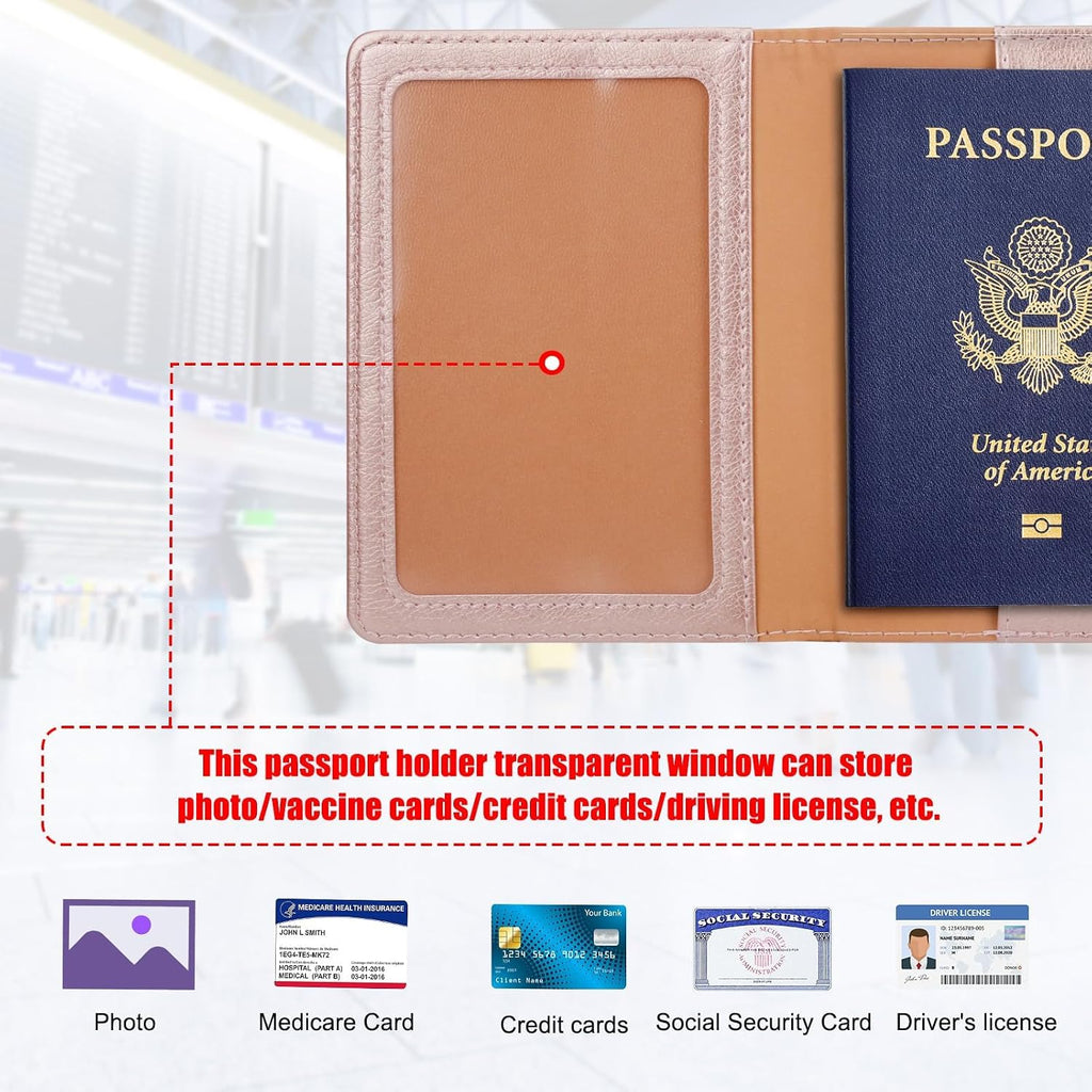 Passport Holder for Travel Women Men, Valentines Day Gifts PU Leather Wallet Cover Case Sleeve, Waterproof Protected Document Organizer, Vacation Plane Cruise Travel Essentials