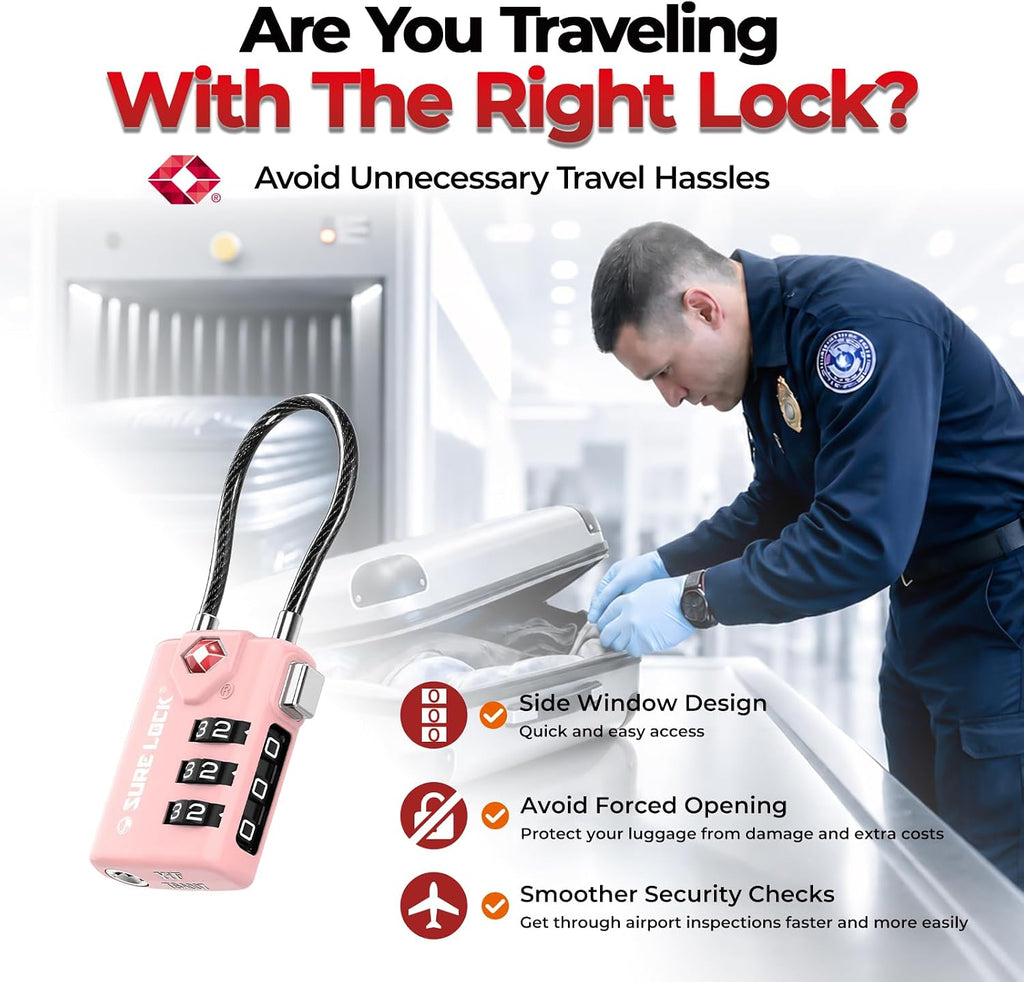 TSA Approved Luggage Locks with Open Alert Indicator, 3 Digit Combination Cable Travel Lock for Suitcase, Backpack, Gym Locker, Toolbox & Travel Bag(2, Pink 2 Pack)